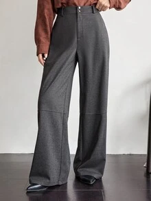 Dazy-Less Women's Fashion Versatile Commute Button Decor Long Pants Business Casual Casual Elegant Woman Autumn Business Office Work Charcoal Gray - Grey - View 1