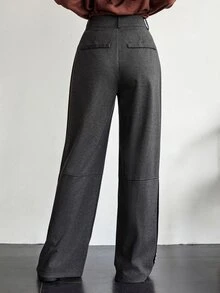 Dazy-Less Women's Fashion Versatile Commute Button Decor Long Pants Business Casual Casual Elegant Woman Autumn Business Office Work Charcoal Gray - Grey - View 2