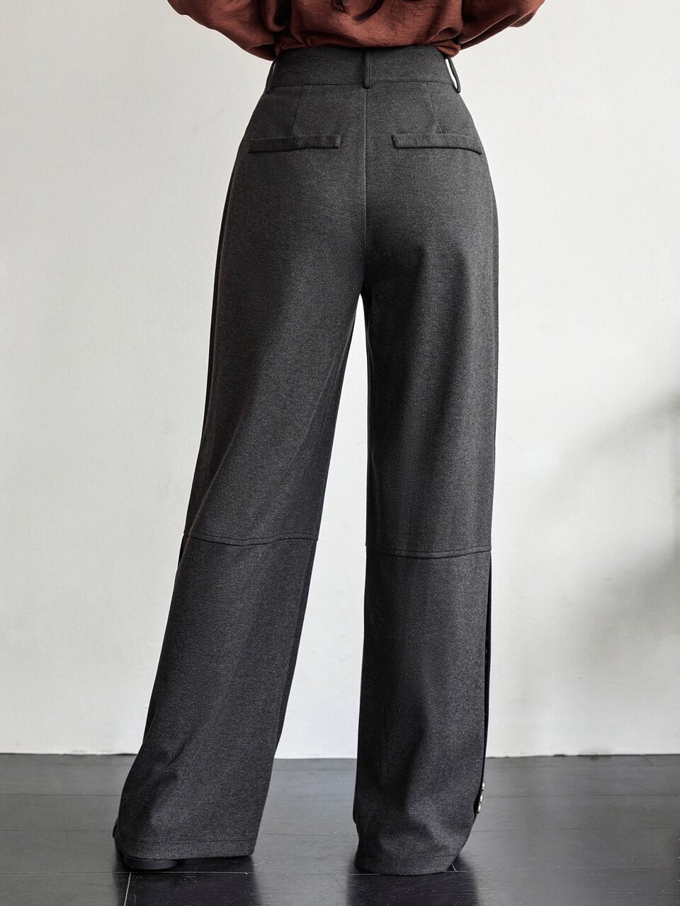 Women's Fashion Versatile Commute Button Decor Long Pants Business Casual Woman Fall