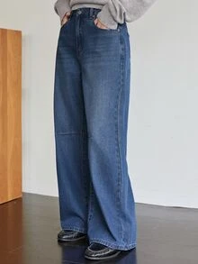 Dazy-Less Women's Casual Washed Wide Leg Jeans Business Casual Woman Fall - Medium Wash - View 5