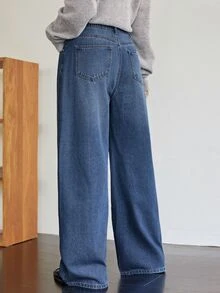 Dazy-Less Women's Casual Washed Wide Leg Jeans Business Casual Woman Fall - Medium Wash - View 2