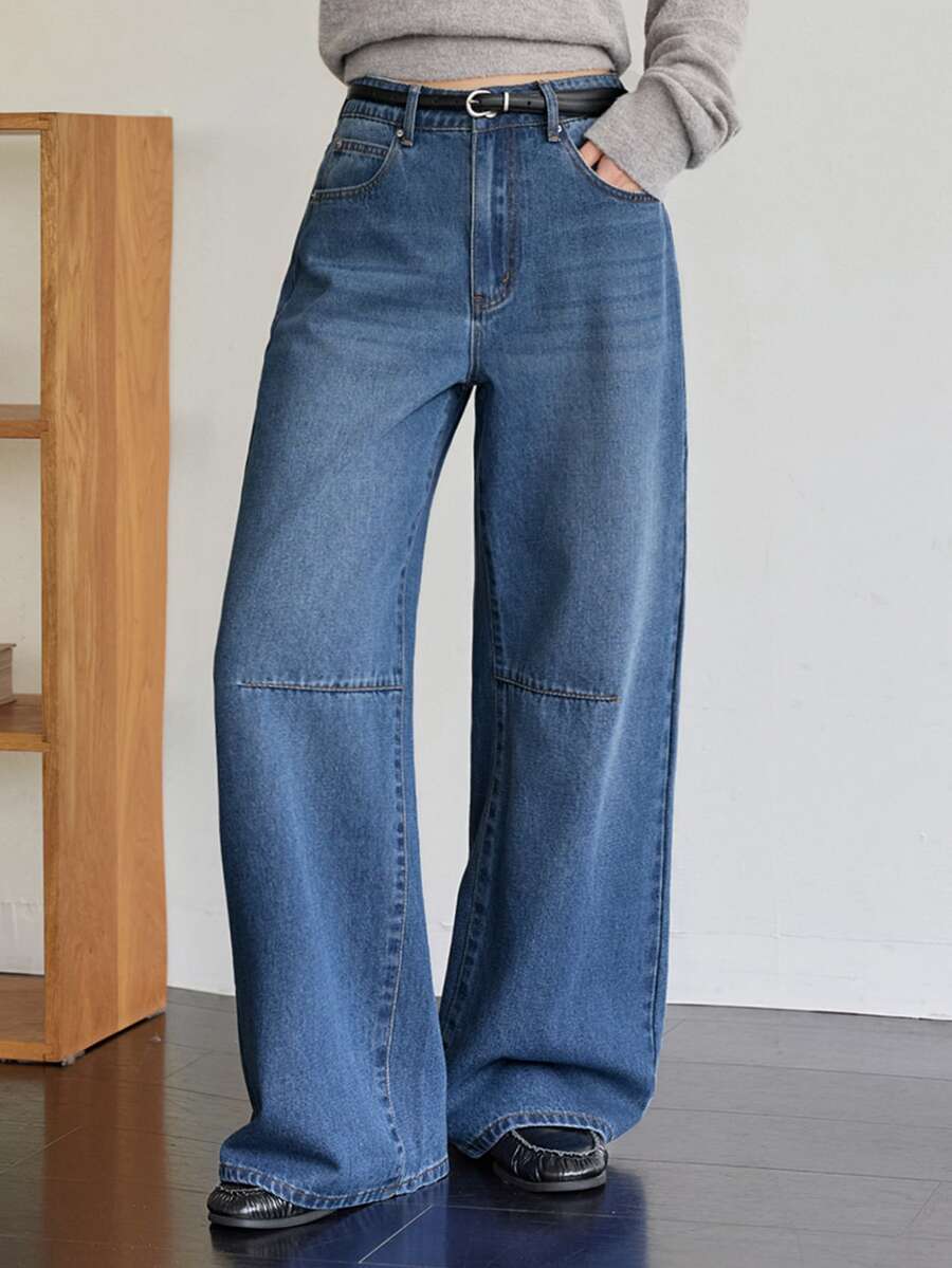 Dazy-Less Women's Casual Washed Wide Leg Jeans Business Casual Woman Fall - Medium Wash - View 1
