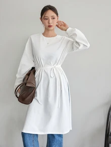 Dazy-Less Women's Minimalist Versatile Slit Long Sleeve T-Shirt For Daily Wear Business Casual Woman Fall - White - View 5