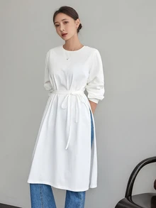 Dazy-Less Women's Minimalist Versatile Slit Long Sleeve T-Shirt For Daily Wear Business Casual Woman Fall - White - View 1