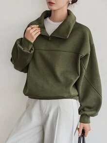 Dazy-Less Women's Solid Color Casual Versatile Daily Long Sleeve Sweatshirt Fall - Dark Green - View 5