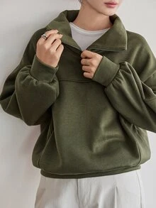 Dazy-Less Women's Solid Color Casual Versatile Daily Long Sleeve Sweatshirt Fall - Dark Green - View 6
