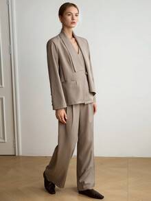 Dazy-Less Women's Solid Color Long Sleeve Jacket And Pants Casual Daily 2 Pieces Set Business Casual Woman Fall - Khaki - View 4