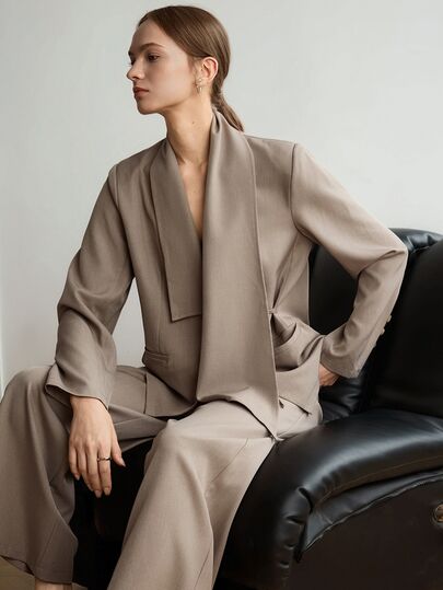 Dazy-Less Women's Solid Color Long Sleeve Jacket And Pants Casual Daily 2 Pieces Set Business Casual Woman Fall
