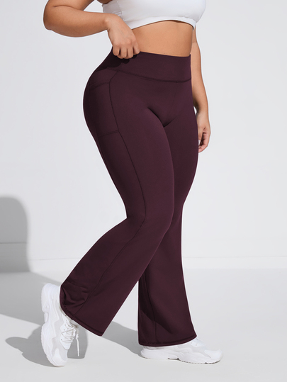 SHEIN Rhythm Era Mid-To-High Waist Side Pocket Flare Leg Sports Long Pants Suitable For Yoga And Fitness