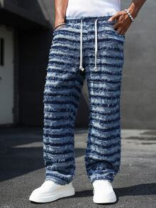 Manfinity Homme Men's Drawstring Waist Tassel Design Casual Versatile Jeans - Blue - View 4