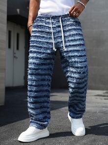 Manfinity Homme Men's Drawstring Waist Tassel Design Casual Versatile Jeans - Blue - View 5
