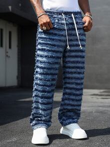 Manfinity Homme Men's Drawstring Waist Tassel Design Casual Versatile Jeans - Blue - View 9