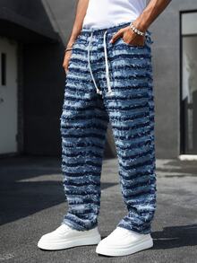 Manfinity Homme Men's Drawstring Waist Tassel Design Casual Versatile Jeans - Blue - View 7