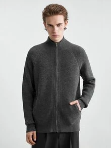 RONVEXI Men's Casual Versatile Zip-Up Cardigan, Autumn/Winter - Grey - View 4