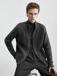 RONVEXI Men's Casual Versatile Zip-Up Cardigan, Autumn/Winter - Grey - View 1