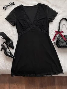 Comfortcana 大尺碼 V 領豹紋休閒洋裝，適合春夏，女性婚禮賓客禮服 - 黑色 - 查看 4