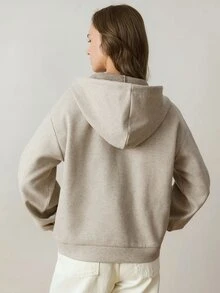 Dazy-Less Women's Solid Color Drop Shoulder Long Sleeve Casual Drawstring Hooded Sweatshirt Everyday Travel Beige Autumn - Khaki - View 2