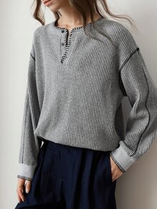 Dazy-Less Women's Colorblock Casual Daily Long Sleeve Sweatshirt Business Casual Woman Fall - Grey - View 4