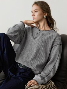 Dazy-Less Women's Colorblock Casual Daily Long Sleeve Sweatshirt Business Casual Woman Fall - Grey - View 5