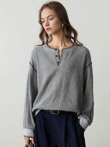 Dazy-Less Women's Colorblock Casual Daily Long Sleeve Sweatshirt Business Casual Woman Fall - Grey - View 1