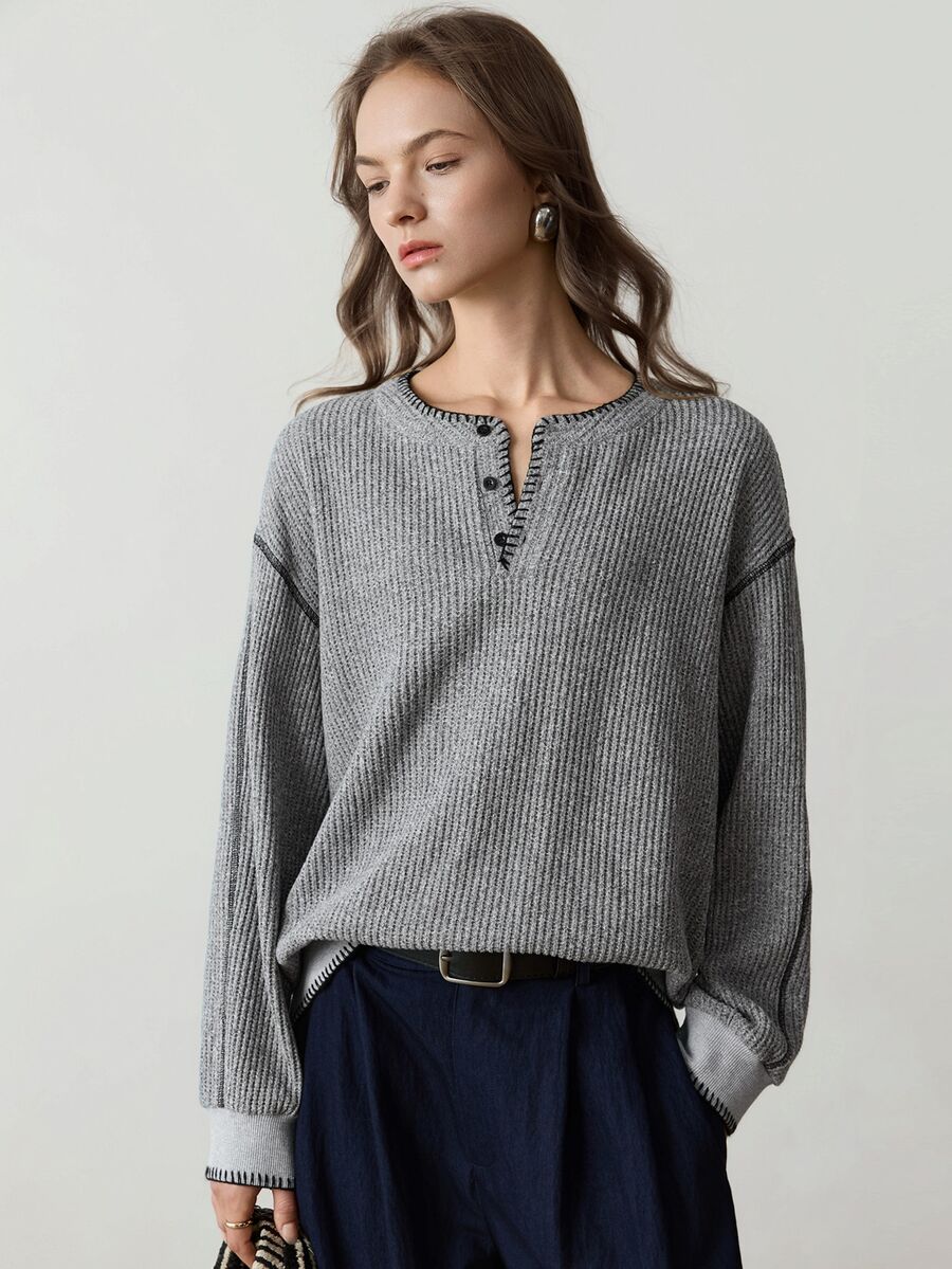 Dazy-Less Women's Colorblock Casual Daily Long Sleeve Sweatshirt Business Casual Woman Fall - Grey - View 1