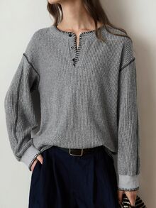 Dazy-Less Women's Colorblock Casual Daily Long Sleeve Sweatshirt Business Casual Woman Fall - Grey - View 3
