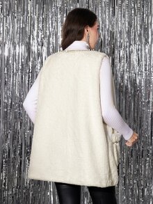 Reflora 大尺碼女款拼色休閒百搭冬季人造毛大衣 - 米色 - 查看 2