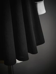 SHEIN ICON Gaun Wanita Gaya Prancis dengan Kancing dan Warna Kontras 2 in 1 - Hitam dan Putih - View 15