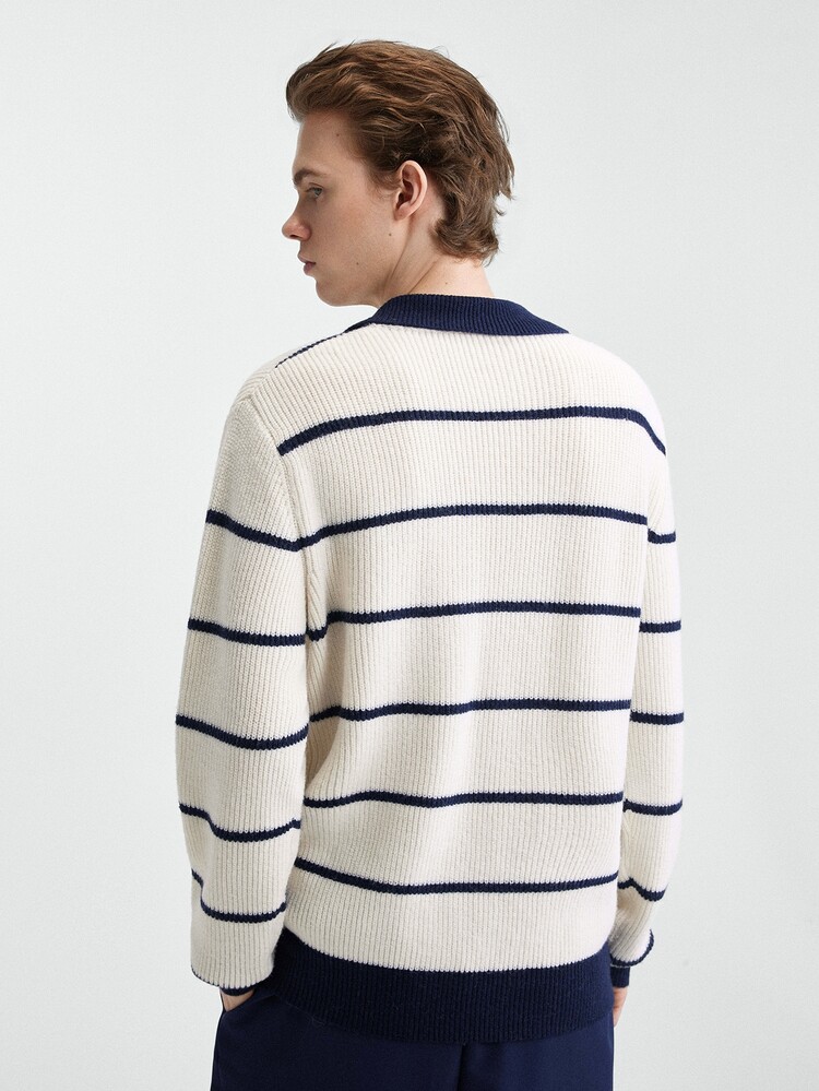 Claim Dot Men's Autumn/Winter Casual Colorblock Striped Sweater - Beige - View 5