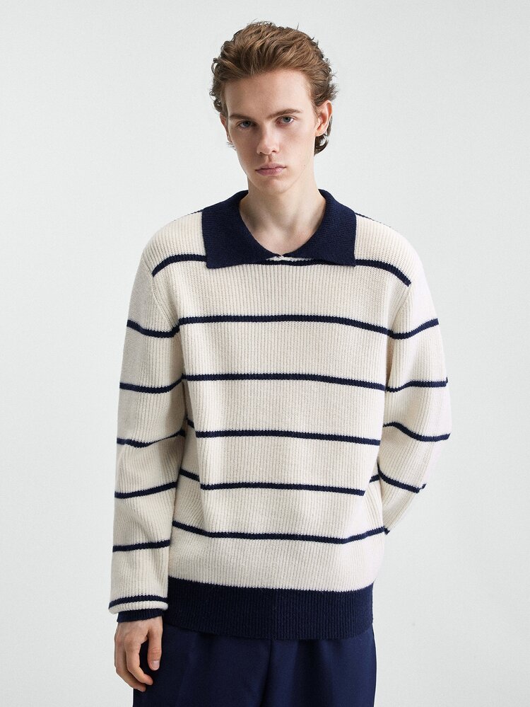 Claim Dot Men's Autumn/Winter Casual Colorblock Striped Sweater - Beige - View 4