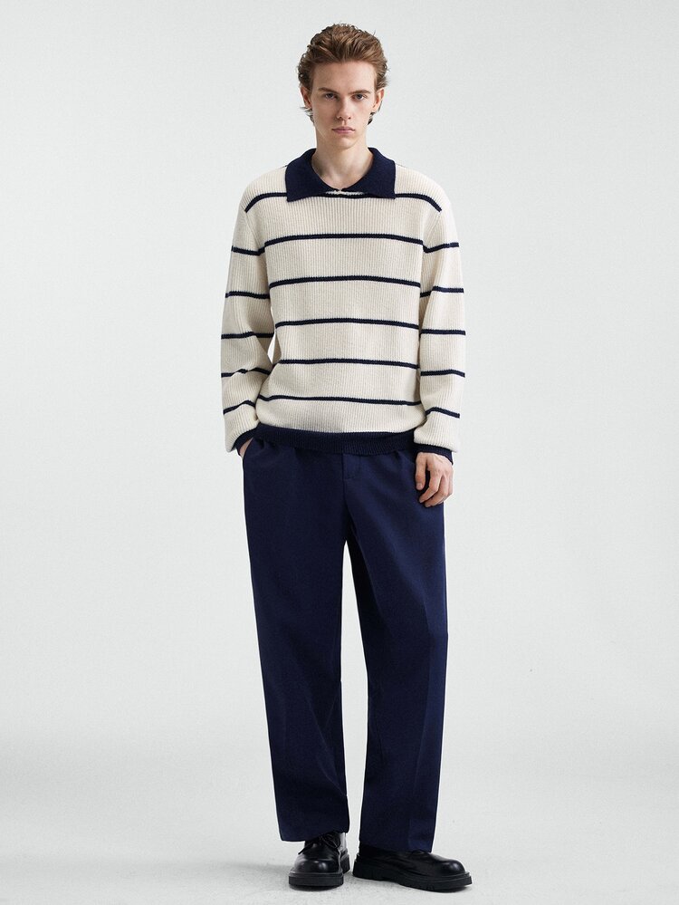 Claim Dot Men's Autumn/Winter Casual Colorblock Striped Sweater - Beige - View 3