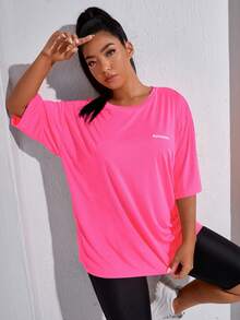 SHEIN Rhythm Era Plus Letter Graphic Sports Tee - Hot Pink - View 5