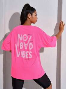 SHEIN Rhythm Era Plus Letter Graphic Sports Tee - Hot Pink - View 2