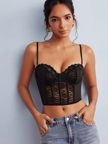 Elorette Contrast Lace Underwire Bra Lingerie UnderwearOuter - Black - View 6