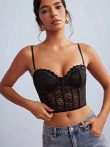 Elorette Contrast Lace Underwire Bra Lingerie UnderwearOuter - Black - View 4