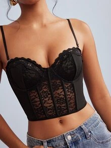 Elorette Contrast Lace Underwire Bra Lingerie UnderwearOuter - Black - View 5