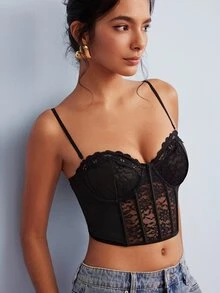 Elorette Contrast Lace Underwire Bra Lingerie UnderwearOuter - Black - View 7