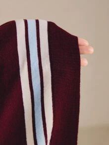 Poéselle 2026 New Spring/Autumn Women's Vacation Wear Burgundy Striped Knit 2 Pieces Set Round Neck Cardigan And Camisole - Multicolor - View 10