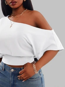 Radiana Comfortable White One Shoulder Short Sleeve Crop Top For Women Formal Summer Casual - White - View 7