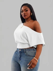 Radiana Comfortable White One Shoulder Short Sleeve Crop Top For Women Formal Summer Casual - White - View 5