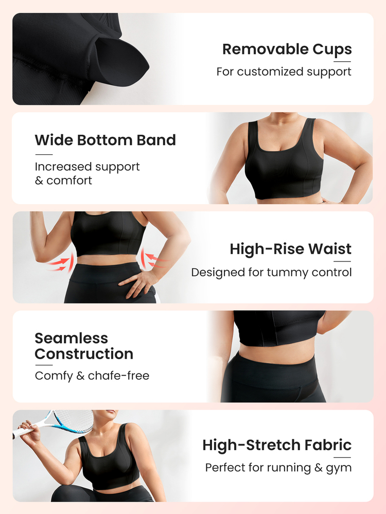 SHEIN Rhythm Era Plus Solid High Support Sports Bra - Black - View 4