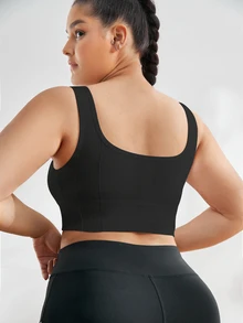 SHEIN Rhythm Era Plus Solid High Support Sports Bra - Black - View 2