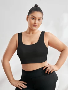 SHEIN Rhythm Era Plus Solid High Support Sports Bra - Black - View 8