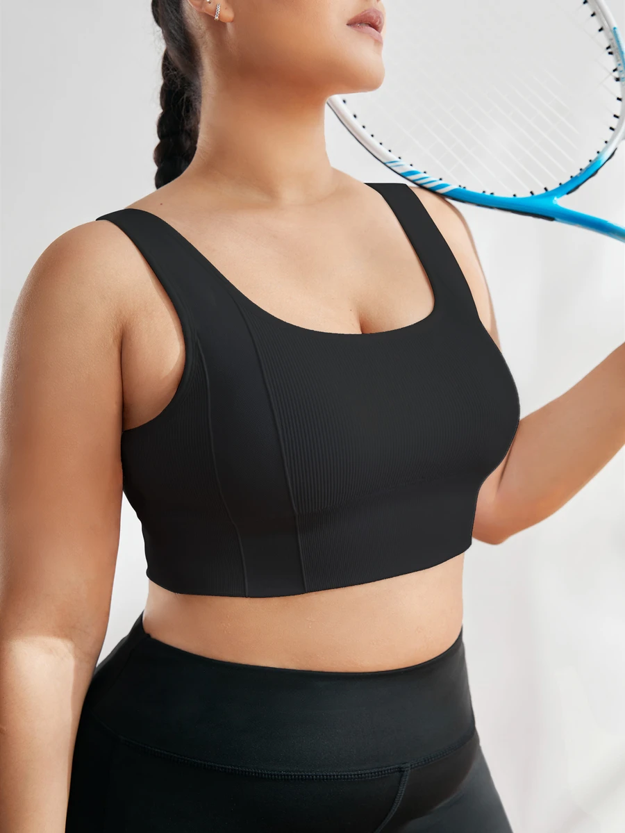 SHEIN Rhythm Era Plus Solid High Support Sports Bra - Black - View 1