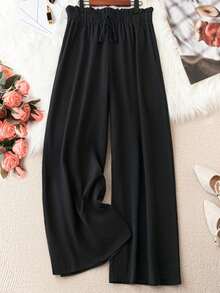 Linhara Plus Size Solid Color Casual Pants Fall - Black - View 5