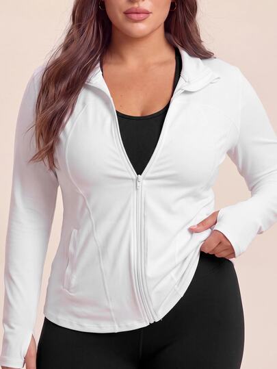 SHEIN Rhythm Era Plus Size Fashion New Casual Long Sleeve Sports Fitness Jacket Summer Gym Sports White Gym Sports Gym Sports
