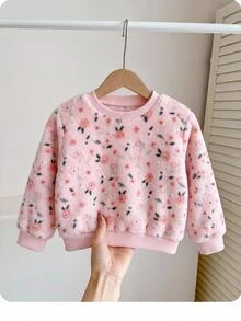 SHEIN 女嬰針織仿皮草碎花圓領休閒秋季衛衣 - 彩色 - 查看 6