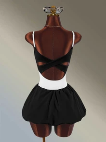 Amplova Women's Colorblock Patchwork Backless Spaghetti Strap Sports Dress Workouts Casual Cute Going Out Party Club Daily Gym Fitness Running Sexy - Black and White - View 4