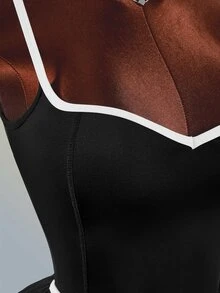Amplova Women's Colorblock Patchwork Backless Spaghetti Strap Sports Dress Workouts Casual Cute Going Out Party Club Daily Gym Fitness Running Sexy - Black and White - View 10