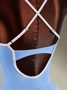 Amplova Women's Colorblock Back Cross Design Spaghetti Strap Sports Dress With Shorts - Blue - View 14